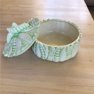 Vintage Snap Pea Edamame Covered Dish Lidded Unique Ceramic Casserole De…